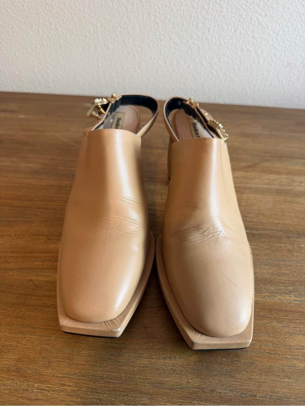 Women's Tan Leather Slingback Mules with Square Toe